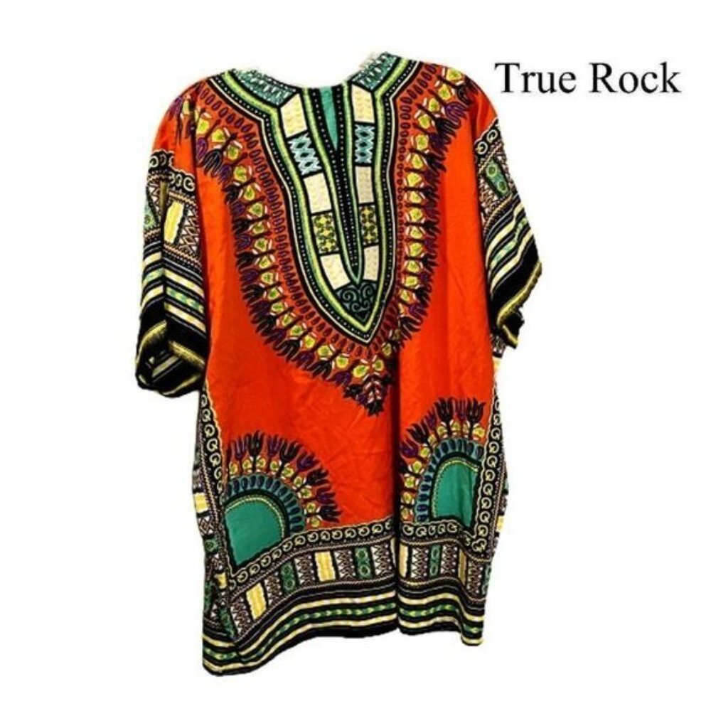 True Rock Women's Orange African Dashiki Dress Shirt/V neck Tunic Top - Picture 2 of 11